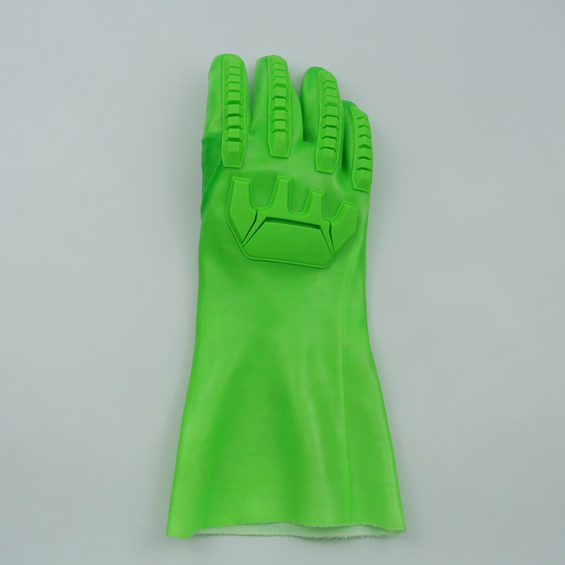 Guantes recubiertos de PVC verde fluorescente con TPR