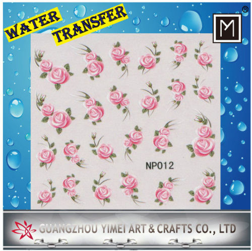 Eco Friendly Pink Flower Water Transfer Printing Paper Finger Nail Art Stickers Decals