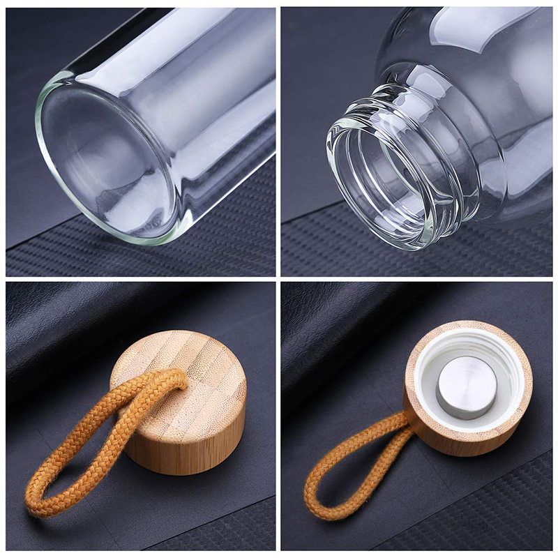 Popular 550ml Borosilicate Glass Water and Bamboo Lid water bottles glass with sleeves