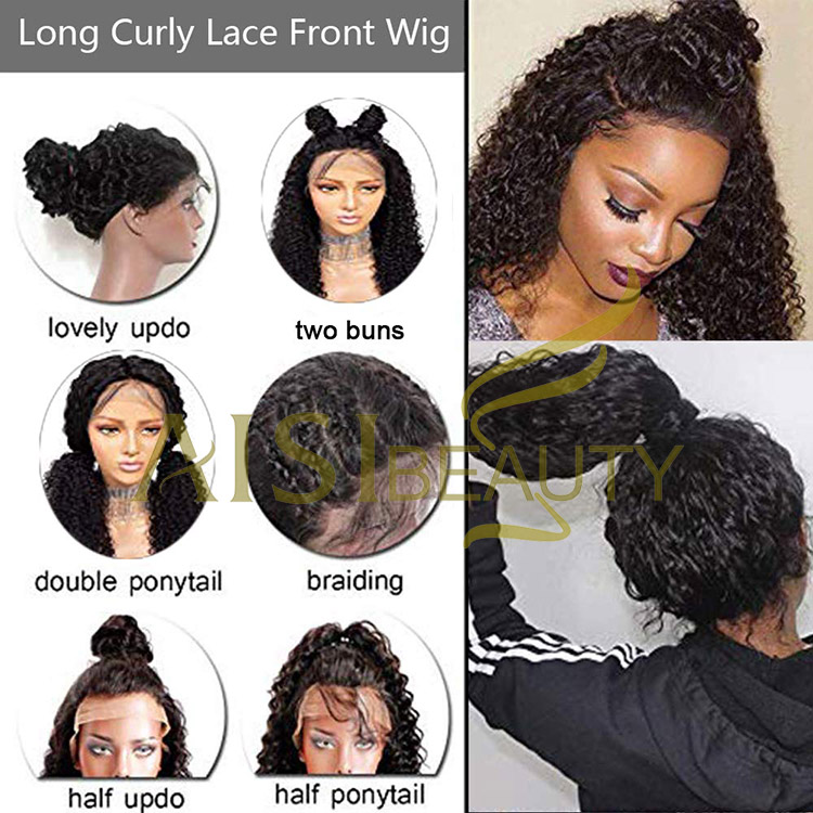 Aisi Beauty Hotselling Popular Vendor Long Wavy 13x6 Kinky Curly Black Lace Front Synthetic Hair For Black Women Lace Front Wig
