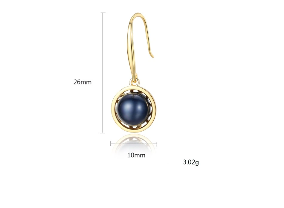 S925 Silver Circle Simple Fashion Black Freshwater Pearl Stud Earrings