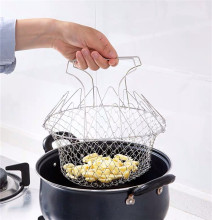 Multi-function 12in1 Stainless Steel Mesh Basket Foldable Chef Basket Wire Mesh Basket