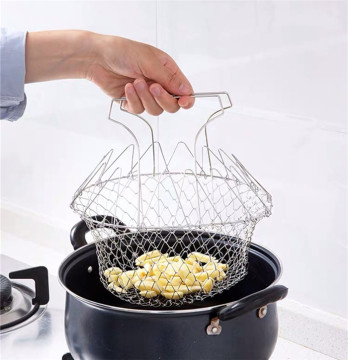 Multi-function 12in1 Stainless Steel Mesh Basket Foldable Chef Basket Wire Mesh Basket