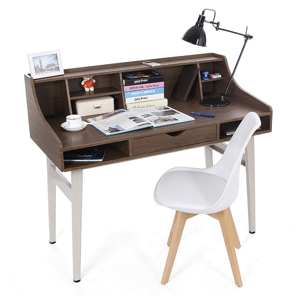 Wall Mounted Floating Desk Home Office Compute table with Wood Shelves