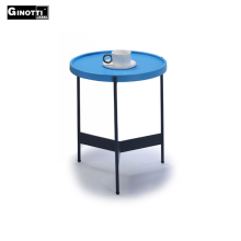 Black iron frame mat blue wood top table