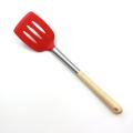 Nonstick Silicone Slotted Spatel Med Beech Wood Handle