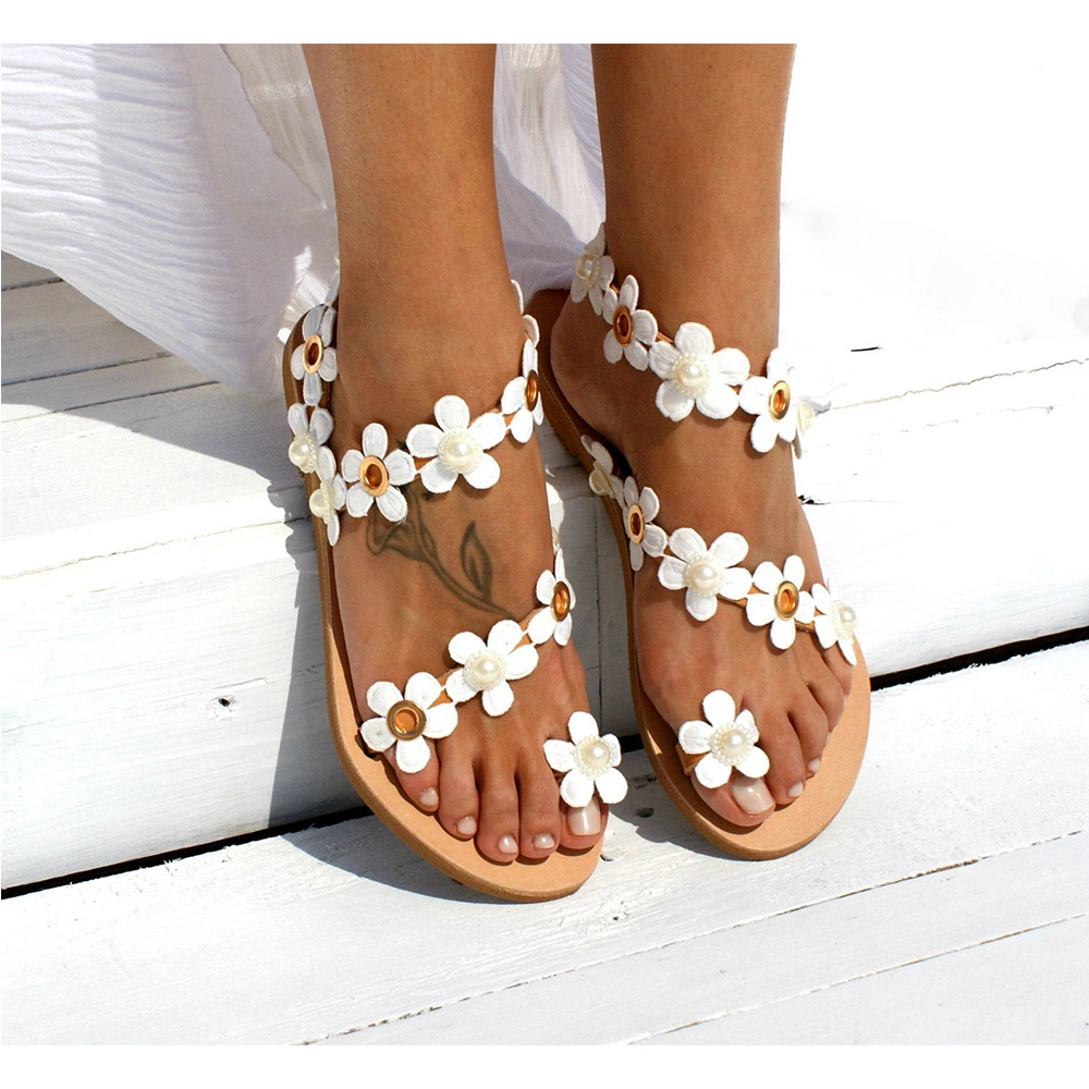 Latest Sexy Ladies New Fashionable Roman Flat Flower Ladies Large Size Sandals