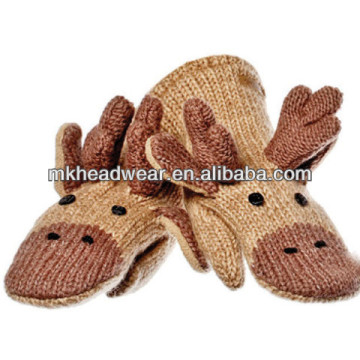 Hand Crocheted Acrylic Knitted Cute Moose Animal Mittens