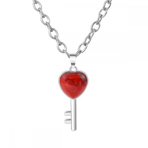 Gemstone Heart Shape Key Chain Necklace Natural Stone Pendant Necklace