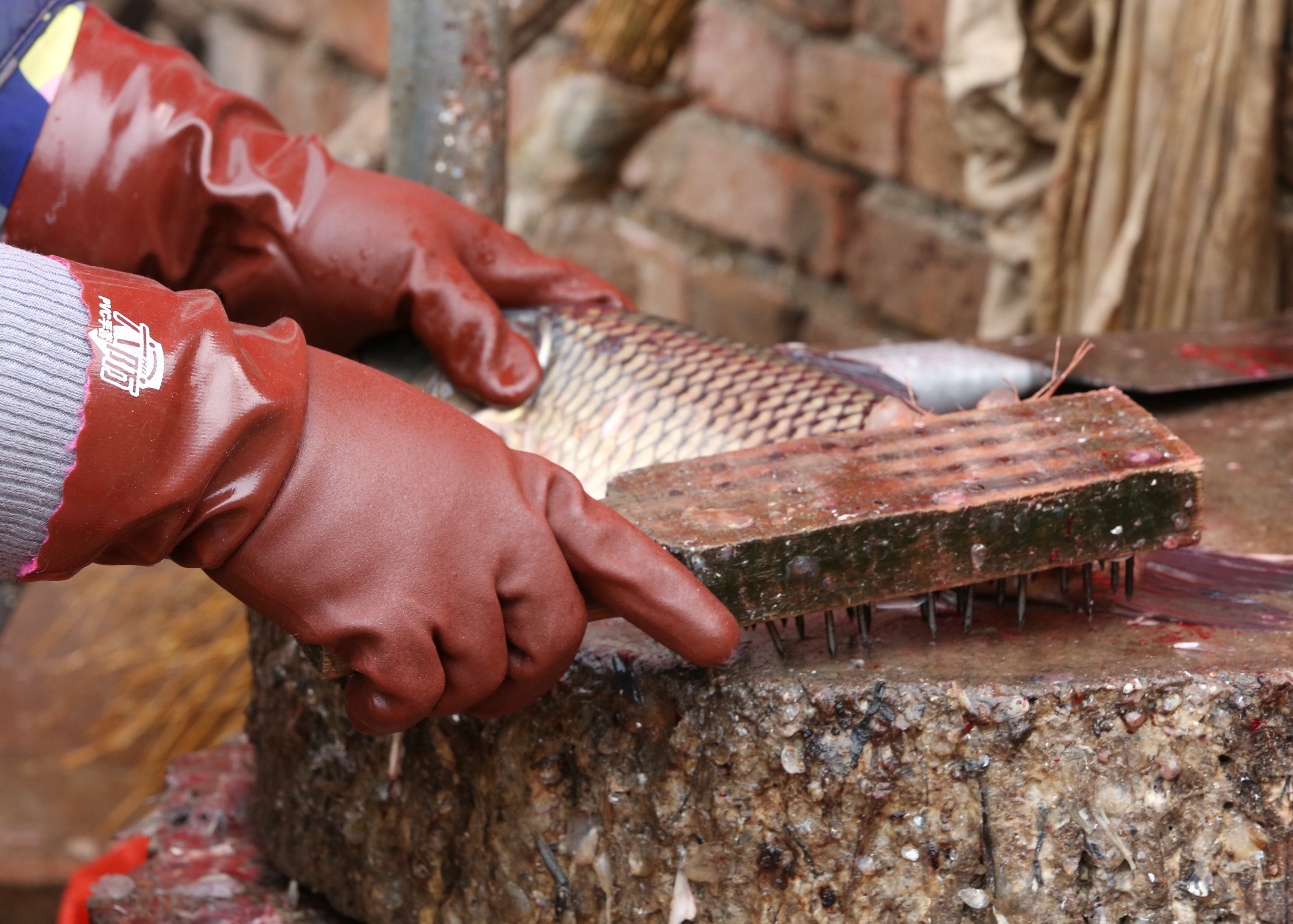 Guantes de PVC a prueba de agua en la pesca