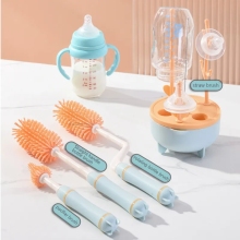 Custom Food Grade Silicone Water Bottle and Baby Bottle Cleaning Brush Set with Suction