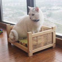 Wicker Wooden Basket Pet Bed for Cats