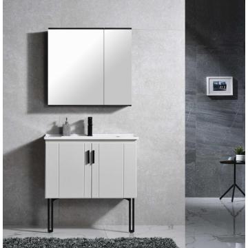 Новый шкаф для ванной комнаты серо -белый цвет