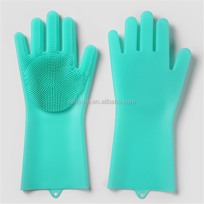 Magic Silicone Scrubber Gloves with Wash Scrubber Silicone Dishwashing Glove Rubber Scrubbing Glove for Dishes Kitchen Pet Hair