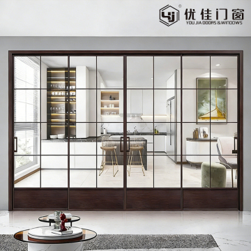 Kitchen Four Panel Framed Grid Sliding Door