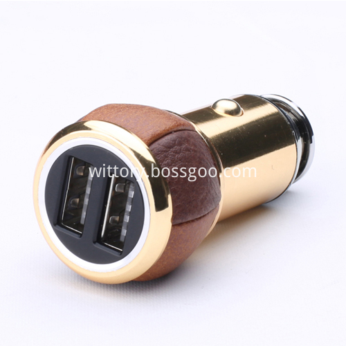 Hi-end leather dual usb smart car charger