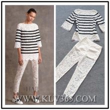 Spring Fashion Women Lace Top Shirt and Pants Two Piece Set