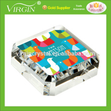 Promotional gift item square K9 glass crystal engraved paperweight, insert photo paperweight