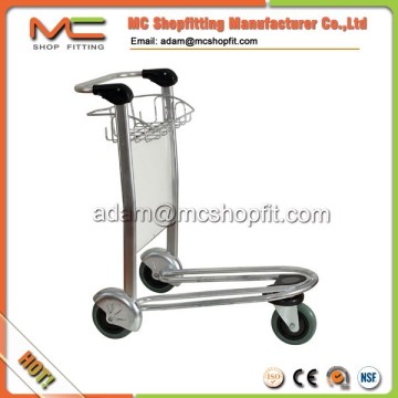 stainless steel airport luggage cart with 3 wheels