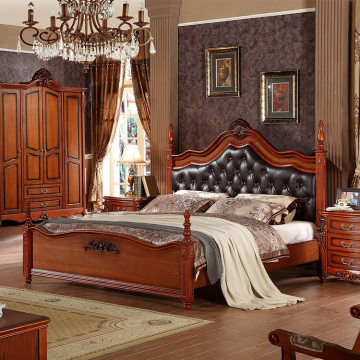 2016 Home funiture design antique carved solid wood bedroom bed furniture