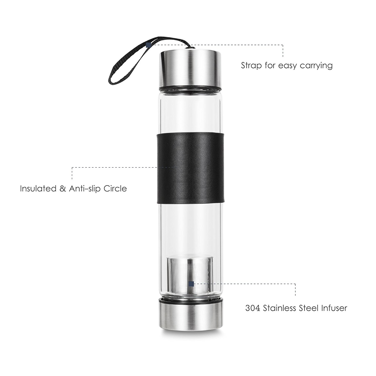 Cold Travel Buddy Tea Brew Infuser Bottle Ml 400 Glass Drink Water