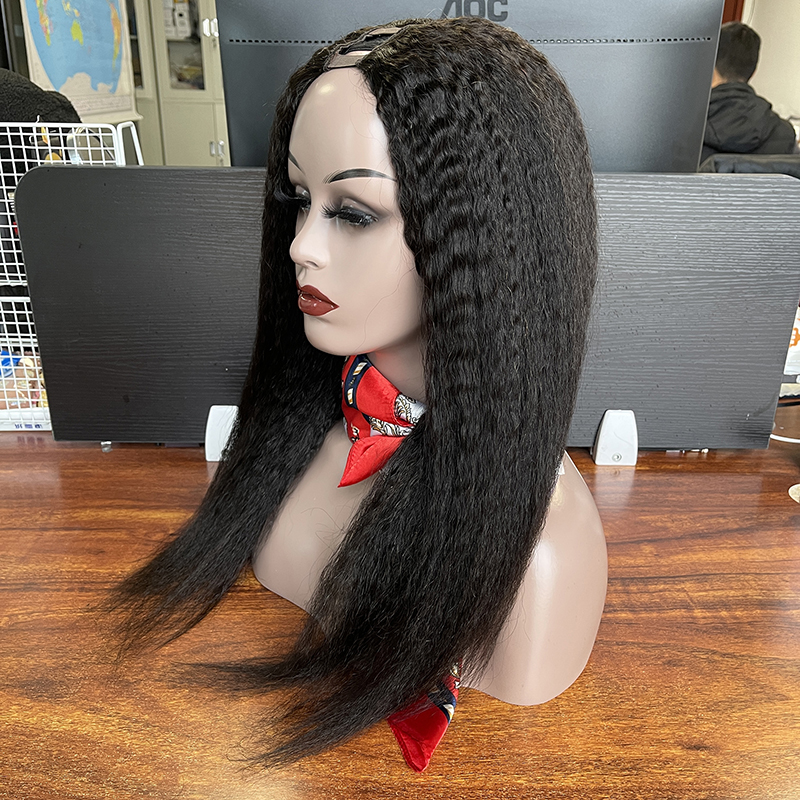 Wholesale machine made cuticle aligned brazilian u part wig human hair, upart human hair wig, kinky straight u part wig
