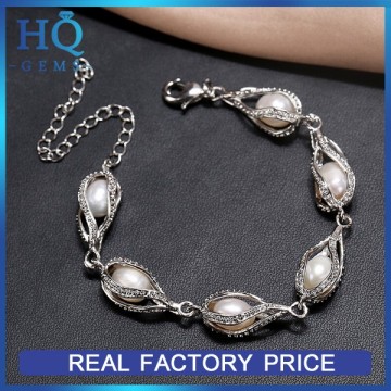 Fashion freshwater white pearl bracelet oval alloy pearl bracelet jewelry