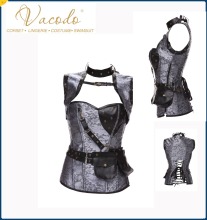 grey Latex Steel Boned Underbust Corset steampunk nylon Waist Trainer Cincher