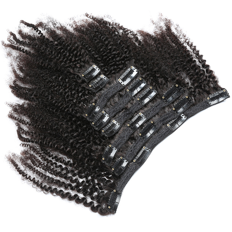 Best Seller High quality Virgin Natural Color 100% Human Hair 8 Pieces per Set Afro Kinky Curly Clip in Hair Extensions