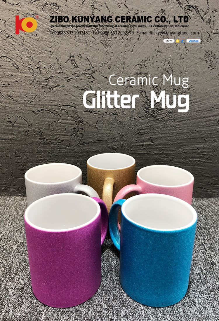 Best selling11oz glitter heat transfer printing custom pattern flash ceramic coated mugs