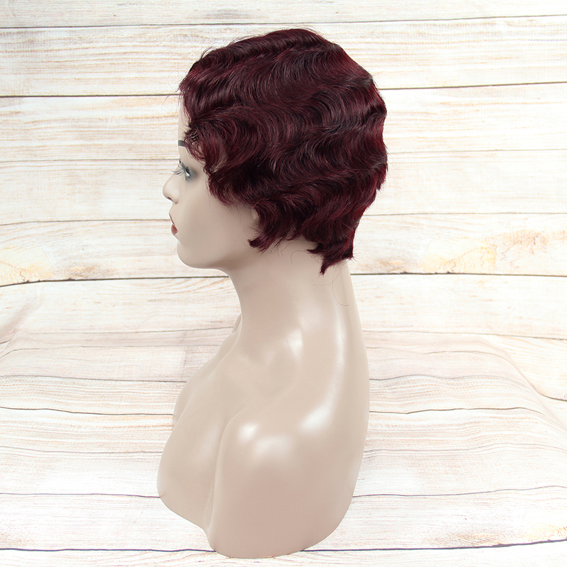 99j color wig making sewing machine -cap , pixel cut short human hair Indian wig with hair glue less