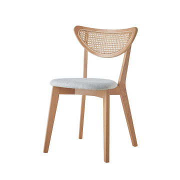 beech wood ratten back fabric PU-cushion dining chair