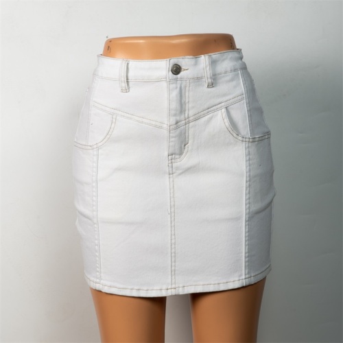 Wholesale White Mid-Length Zipper Denim Skirt