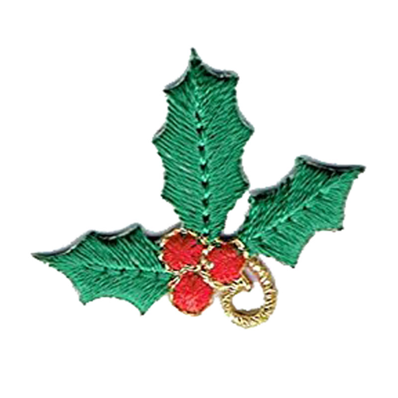 Holly With Red Berries Iron On Embroidered Applique Patch