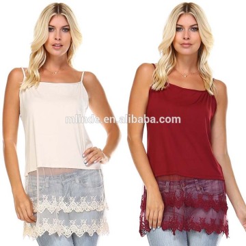 Women Cotton Blend Layering Camisole with Extra Long Sheer Lace Bottom