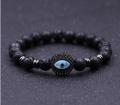 Silver Evil Eye Lava stone 8MM Round Beads Bracelet