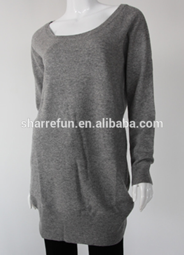 Women's crew neck Grey 100% Cashmere Tunic Sweater