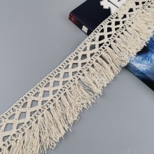 Factory Supply: Exclusive White Cotton Lace Trim, Crocheted Tassel Fringe Trim