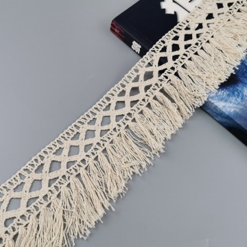 Factory Supply: Exclusive White Cotton Lace Trim, Crocheted Tassel Fringe Trim