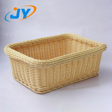 Handweaved rectangular plastic rattan bakery basket