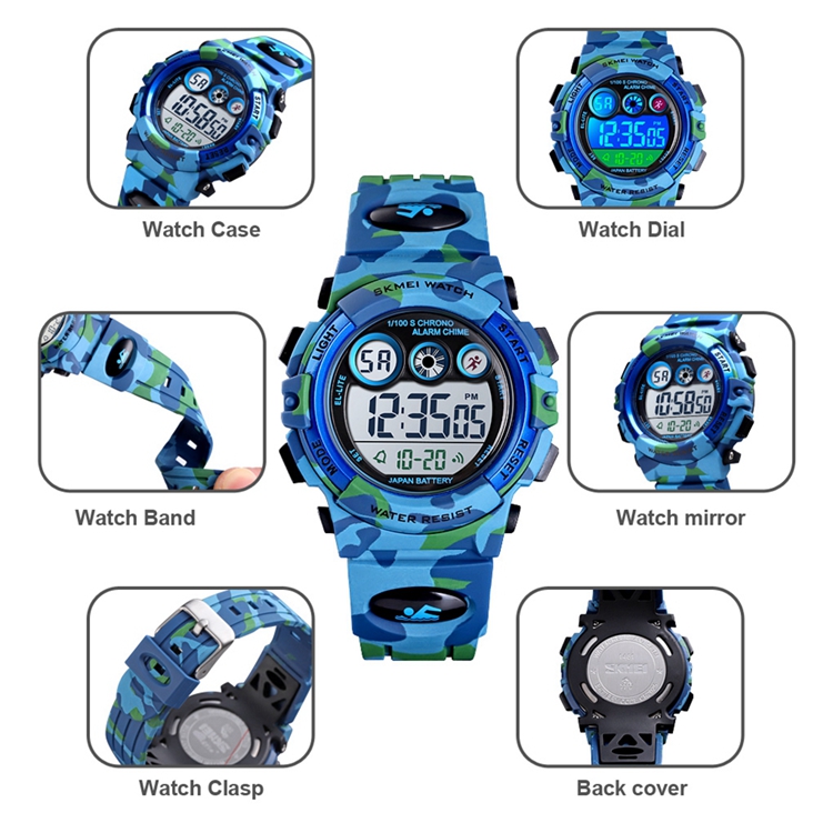 SKMEI 1547 Kid Watch Digital Camouflage Wrist Watch Strap 50m Waterproof Luminous Watches