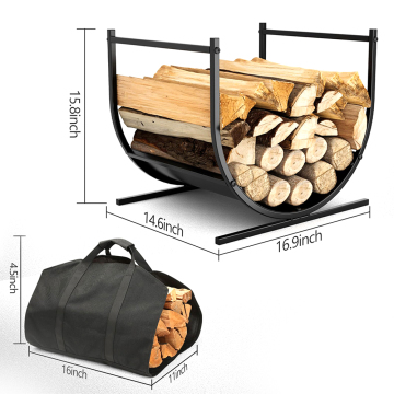 Cast Iron Firewood Log Holder & Fireplace Tool Set for Log Storage