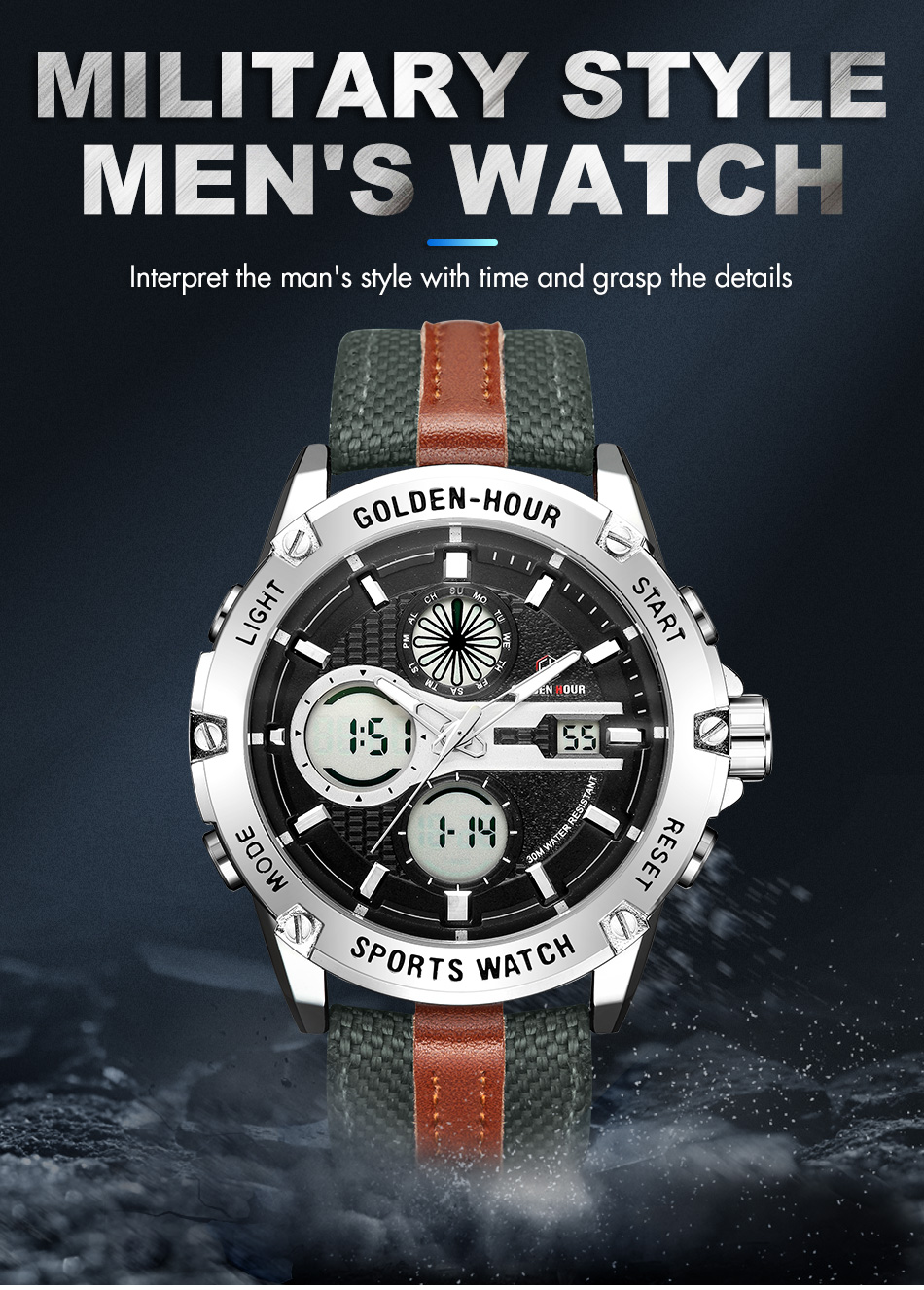 GOLDENHOUR 116 Men's Fashion Watch LED Analog Digital Watches Fashion Chronograph Wristwatch Relogio Masculino