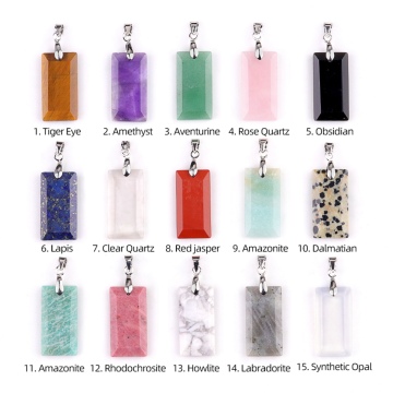 Natural Stone Pendants Rectangle Shape Agate Crystal Chakra Gemstone Charms for Jewelry Making
