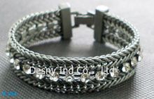 Lovely Oem / Odm Metal Bangle, Cuff Bangle With Antique Silver Plated And Rhinstone