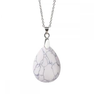 Collier pendentif en goutte d&#39;eau naturelle Howlite 28x35MM avec chaîne en argent de 45 cm