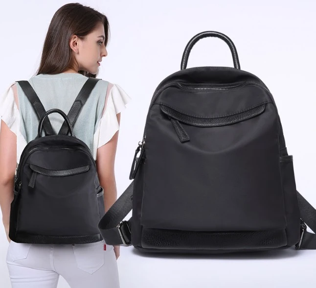 Stylish Waterproof Anti-Theft Outdoor Rucksack Plain Black Oxford Women School Bag