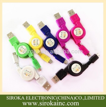 2 in 1 Retractable 2.0 micro 5pin USB cable with CE ROHS for Samsung moble phones