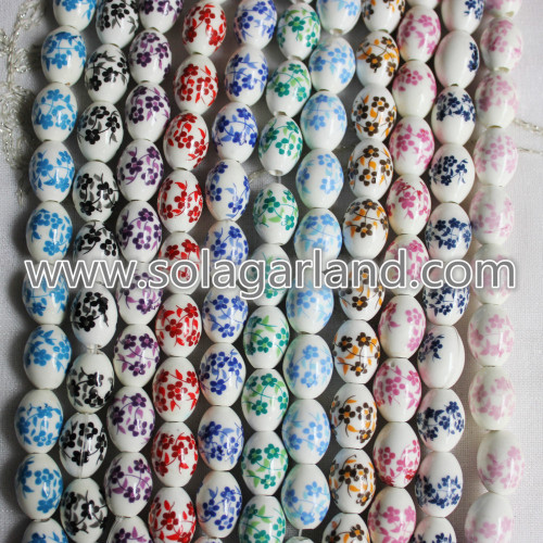 12*16MM Oval Blossom Flower Patterns Ceramic Charms Beads