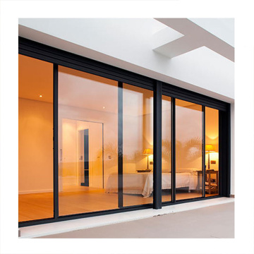 Aluminum double tempered glass triple rail sliding door